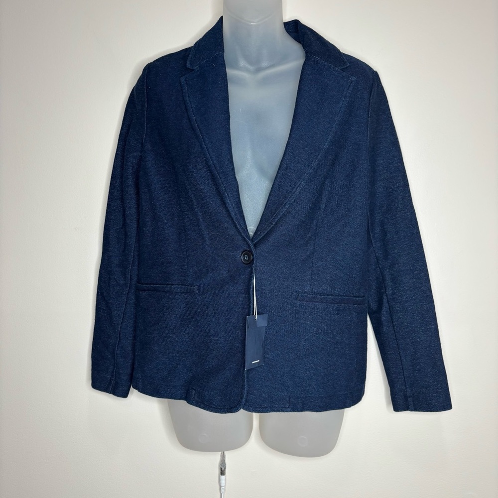 Lands End Cotton Blend Navy Blue Blazer button front NWT size XS